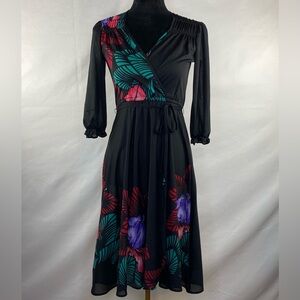 Vintage That’s My Babee Fritzi Black Sheer Faux Wrap Dress Size 4